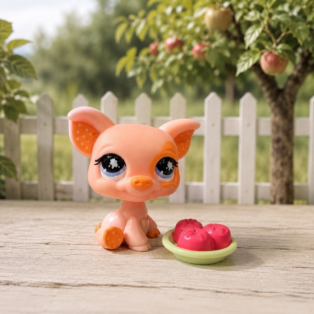 Littlest Pet Shop LPS Pig Messiest #885 2008 Pink Orange Original Food Plate